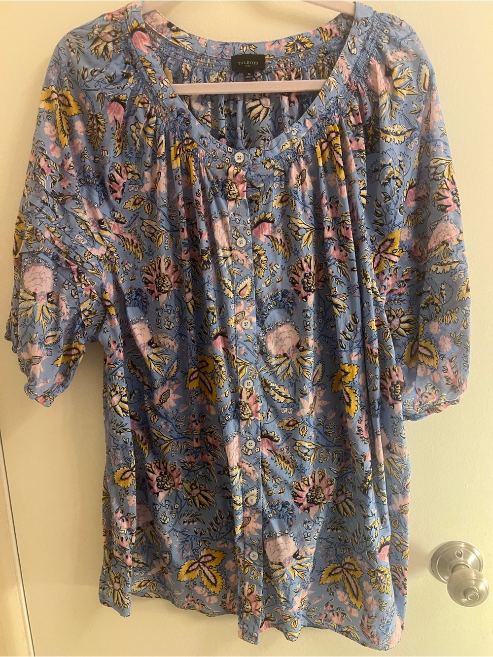 Talbots Light Blue Floral Button-Front Tunic